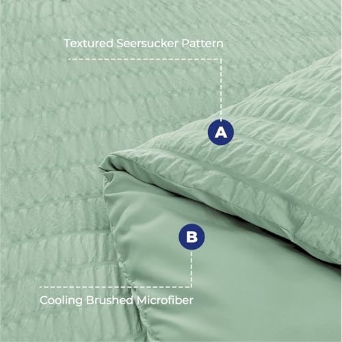 Image of HYMOKEGE Sage Green Oversized King Comforter Set Seersucker 7 Pieces, All Season Luxury Bed in a Bag for Bedroom, Bedding Set with Comforter, Sheets, Pillowcases & Shams