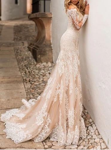 Mermaid/Trumpet Elegant Formal Wedding Dress Off Shoulder Sweep/Brush Train Long Sleeve Bridal Gown Appliques 20243