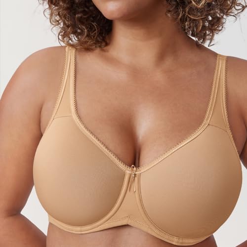 Image of DELIMIRA Women's Seamless Tshirt Bras Plus Size Full Coverage Underwire Lightly Lined Bra Up to F