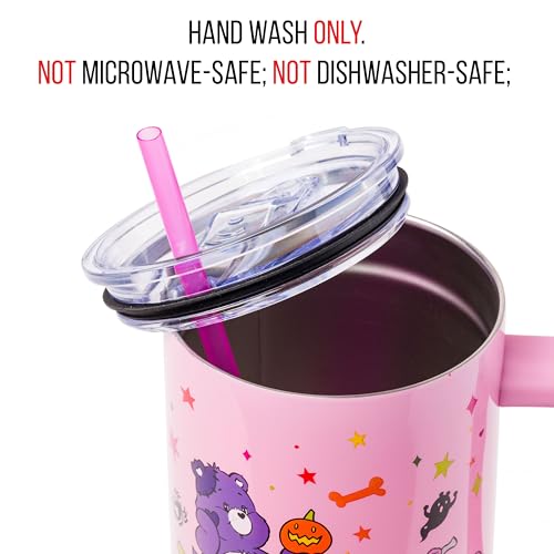 Image of Silver Buffalo Care Bears Featuring Harmony Bear, Cheer, Share Bear, and Trick-or-Sweet Halloween Double Walled Stainless Steel Tumbler with Handle and Straw, Fits in Standard Cup Holder, 40 Ounces