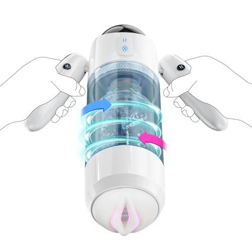 Male Masturbator Male Sex Toys, Sex Toys for Men with 11 Thrusting & Rotation Modes Penis Pump, Armband Button - Portable Shifting, Adult Toys Sex Machine with Extendable Arms Pocket Pussy (White)