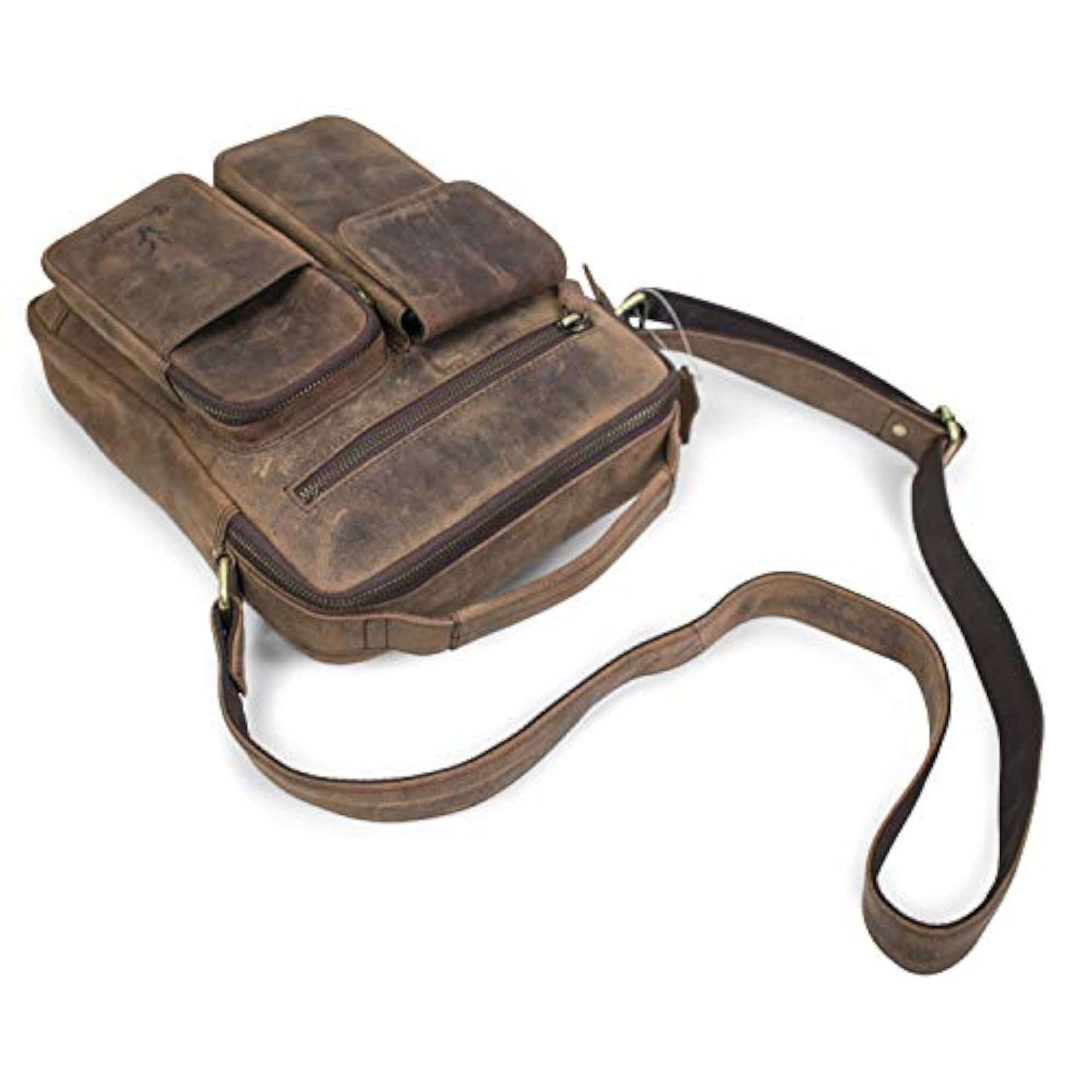 Hunter Leather 11 Inch Multi Pocket Men's Messenger Bag