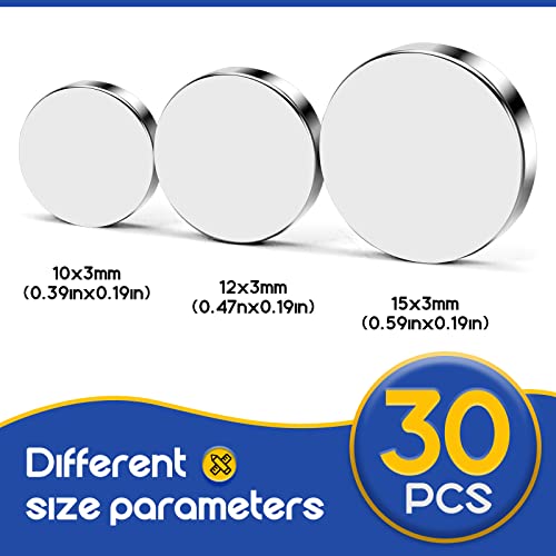 Vskiz Small Magnets, 3 Different Size Rare Earth Magnets, 30Pcs Small Circle Magnets For Refrigerator, Multi-Use Neodymium Office Magnets For Crafts, Diy, Kitchen, Whiteboard, Home, Dry Erase Board #TOP1