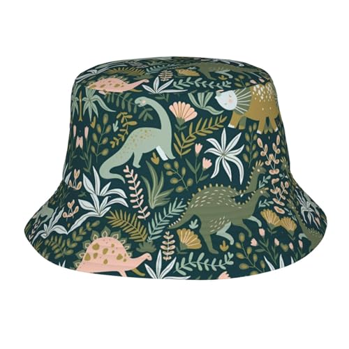 BROLEO Chapeau bob pour adulte avec imprimé dinosaure mignon : léger, respirant et pliable, adapté pour les activités de plein air, noir, Noir , taille unique