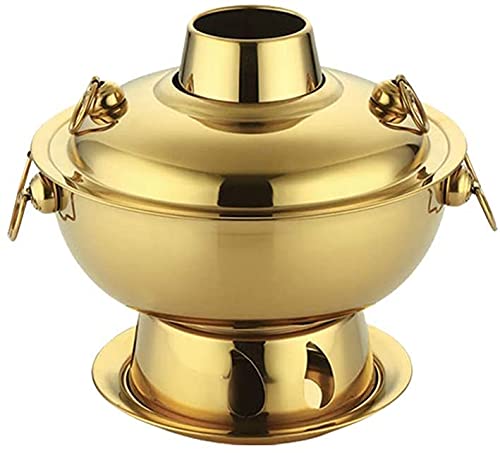 INUUXLG Beijing Copper Hot Pot,Chinese Style Hot Pot,Pure Copper Hot Pot,Chinese Tranditional Hotpot,Hot Pot Mongolian Hot Pot, Pure Copper Hot Pot Stainless(Gold) (GOL