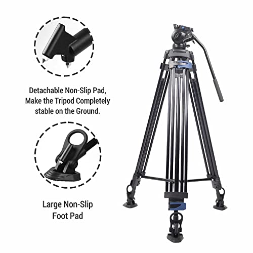 Image of DIGITEK (DPTR-7060VD) 184CM Platinum Heavy Duty Video Tripod with Aluminium Rod & Non-Slip Foot Pad, 20kg Max Load, 3 Section Adjustment, Compatible with Camcorder, Camera, Smartphone