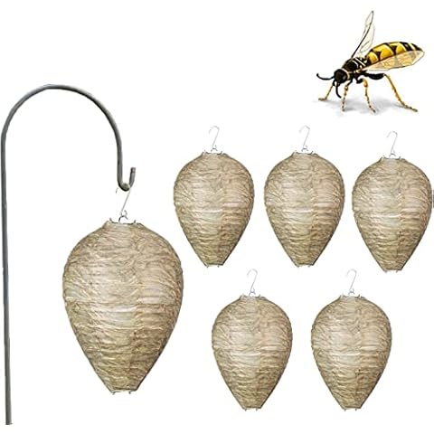 6pcs Wasp Nest Decoy, Natural Fake Wasp Nest Eco Friendly Hanging Wasp Deterrent Repellent Decoy Repellent for Wasps Hornets Yellow Jackets,PMS Paper Decoy Wasps NEST in OPP Bag Cover