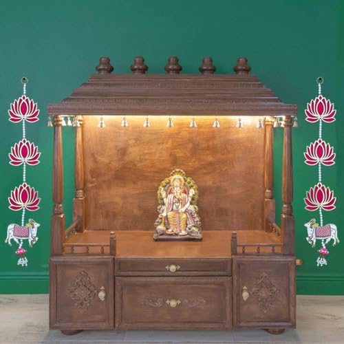 Image of Saugat Traders Handmade Lotus with Cow Hanging for Decoration | Diwali Puja | Wall Hangings for Home Decor, Temple, Mandir Backdrop Main Door Entrance | 23 Inch Each