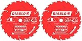 Freud D0724A Diablo 7-1/4-Inch 24 Tooth ATB Framing Saw Blade with 5/8-Inch &amp; Diamond Knockout Arbor (2 Pack)