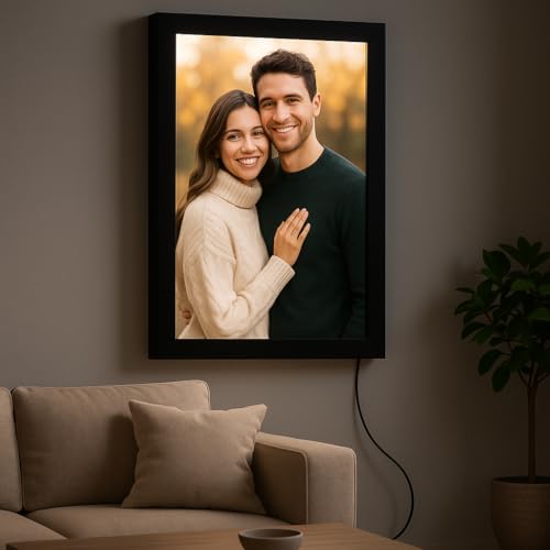 Image of Personalized 12x18 Inch LED Photo Frame with 12V DC Adapter - Wall Mountable Light Box with Custom Picture - Ideal for Gifts, Home Decor & Events