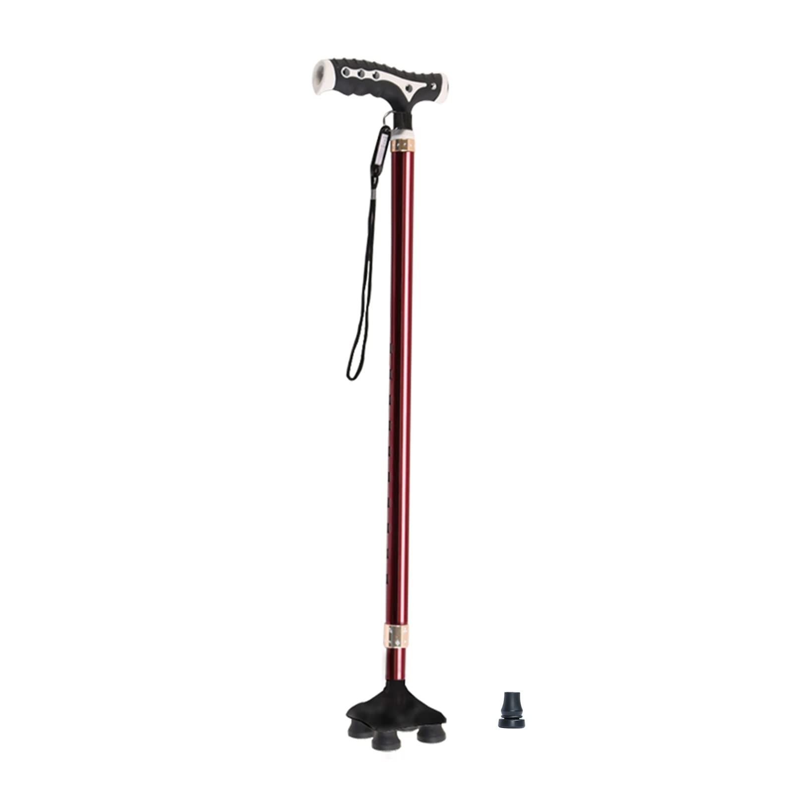 HEBEHO Bastón Cuadripode con Luz LED, Bastón De Aluminio para Ancianos, Mango Ergonómico, con Correa para La Muñeca, Bastón para Caminar con 4 Patas (Color : Wine Red)