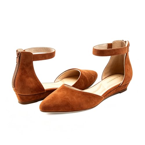 Image of Cusolemore Women Flat Shoes with Ankle Strap, Low Wedge Heel Flats for Women, Comfortable Pointed Toe Dress Shoes for Work Business Wedding