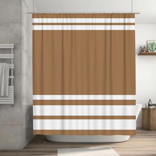 AJALGZ Cortina de Ducha Moderna de Rayas Blancas y Marrones para bañera, Cocina, decoración Minimalista Impermeable (70 x 140 cm/Impermeable)