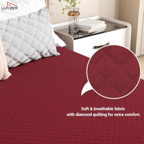 Image of Lukzer 100% Waterproof Quilted Mattress Protector Maroon Queen Size 72 x 60 Inches (6 x 5 ft) Cotton-Feel Bed Protector Soft Noiseless Hypoallergenic Breathable Elastic Fitted Mattress Cover /Bed Cover