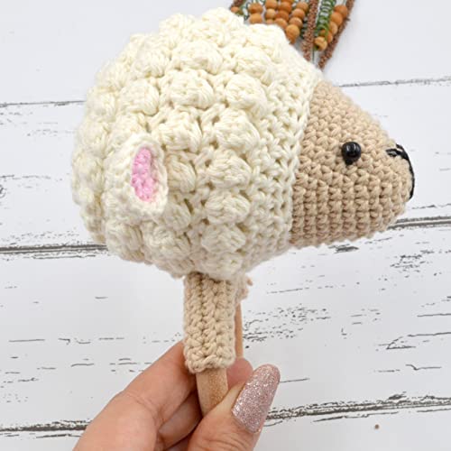 Image of Love Crochet Art Animal Shape Crochet Rattle Cum Soft Toy for Infant, Kids & Babies, Early Age Gift Toys (Sheep - Cream)