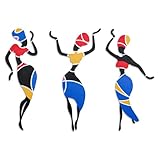 KOYILTD 3 Pcs African American Wall Decor African Women Metal Wall Art for Hallway Decor Dancing African Women Metal Wall Decor Maximalist Decor for Bathroom Living Room Bedroom (Vivid)