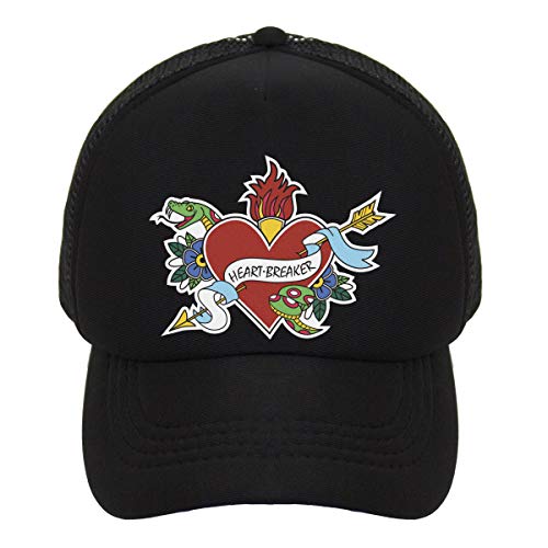 JP DOoDLES Heartbreaker Tattoo Hat Kids Trucker Hat. Baseball Mesh Back Cap fits Baby, Toddler and Youth. (Kiddo (2-5 Years), Black-Black)