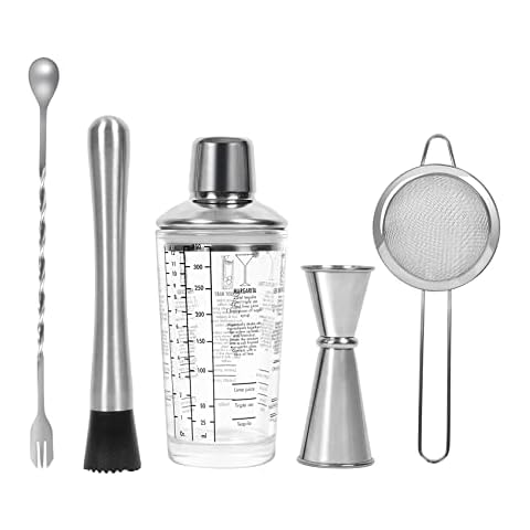 SAVORLIVING 12oz Cocktail Shaker Set, 5 Pcs Stainless Steel Bartender Set, Bar Tools for Mixing Drinks, Built-in Muddler, Jigger, Bar Spoon, Strainer, Bartender Kit as Gifts Cover