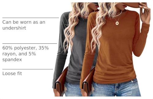 Image of Gihgoew 2 Pack Womens Tops Crewneck Soft Long Sleeve Shirts Fall Clothes Casual Tshirts Basic Tee