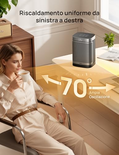 Dreo Riscaldatore Intelligente Per Spazio, Riscaldatore Elettrico In Ceramica Ptc Oscillante A 70° Con Termostato, Telecomando, 3 Modalità 3 Velocità, Modalità Eco Per Risparmio Energetico - 7