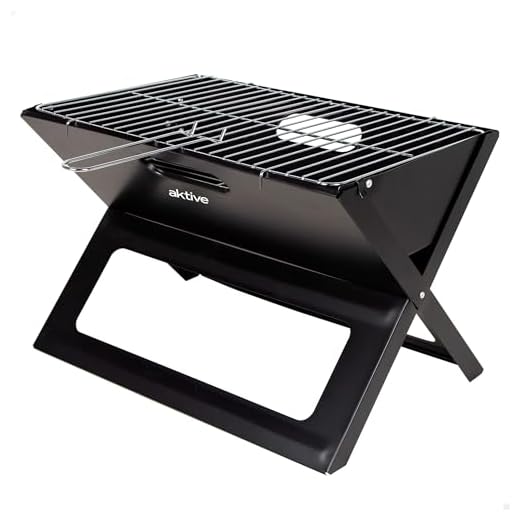 AKTIVE 63033 - Barbecue portatile e pieghevole a carbone in acciaio, con maniglia per il trasporto, misure 45 x 29 x 30 cm, facile da montare e trasportare, per campeggio, terrazza, balcone