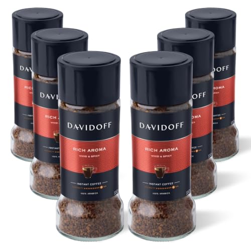 Image of Davidoff Rich Aroma Instant Coffee 10 /12 Intensity - 100% Arabica, 100G, Granule, Glass Bottle - Pack Of 6