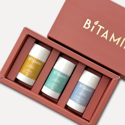 Image of Bitamin Natural Deodorant Underarm Roll On with 5% Vitamin C | Natural Deodorant for Men & Women | Made in India | No Aluminium, No Alcohol, No Parabens & No Triclosan | 8 Hour Odour Control | Sea Salt, Oud Gold, Cotton Vanilla - 30g Each (Gift Pack of 3)