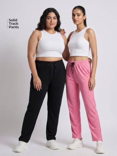 Image of Fflirtygo Cotton Solid Track Pant /Lounge Wear /Pocket Payjama �100% Export Quality Soft Cotton Night Wear /Pocket Pyjama for Women Combo Pack, Black & Blue Pyjama
