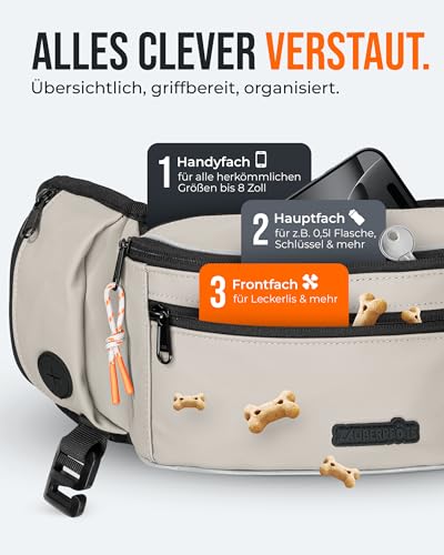 ZAUBERPFOTE Gassi Tasche 'Atlas' - Premium Leckerlitasche für Hunde - Inkl. YKK® Zipper & Leinenhalterung - Bauchtasche für Hundezubehör - Für Gassi, Wanderungen & Hunde Training