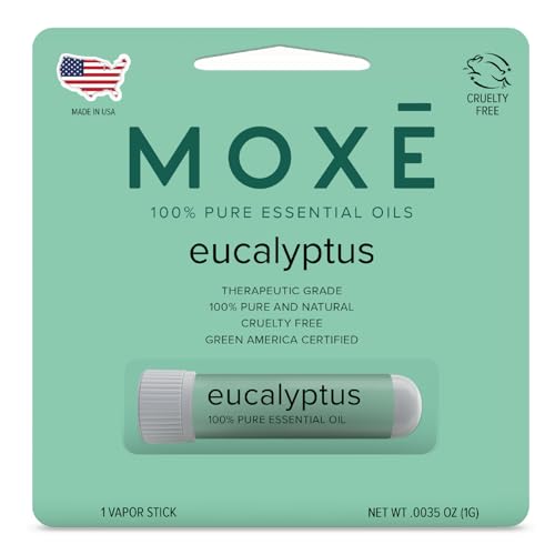 MOXĒ Eucalyptus Essential Oil Nasal Inhaler, Sinus & Congestion Relief, Daily Relaxation, Stress Relief, Therapeutic No-Mess Aromatherapy, Pure and Natural, Made in USA (1 Pack)