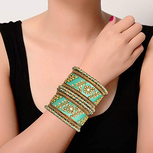 Image of Peora Silk Thread Kundan & Stone Studded Chuda Bangles Set Gift for Women
