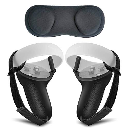 MINGYI Oculus Quest 2 コントローラ―ケース 保護カバー シリコン保護カバー 調整可能なリストストラップ 滑り止め キズ防止 アクセサリー ブラック 防塵カバー付き【1年安心保障付き】