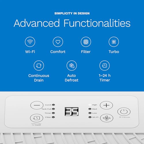 Image of hOmeLabs Dehumidifier 4,500 Sq Ft 32 Pint (MAX 80 Pint at 95F, 90% RH) | WIFI + Upgraded Advanced Humidity & Moisture Control, Quiet, Efficient, Auto Shut-off, Ideal for Home, Basement, Office