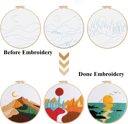 Image of GLTAYLMY Embroidery Kits for Beginners Adults, Stamped Cross Stitch Kits for Adult Beginners Embroidery Starter Kit with Pattern, 3 Embroidery Hoop and Fabric, Needles Threads
