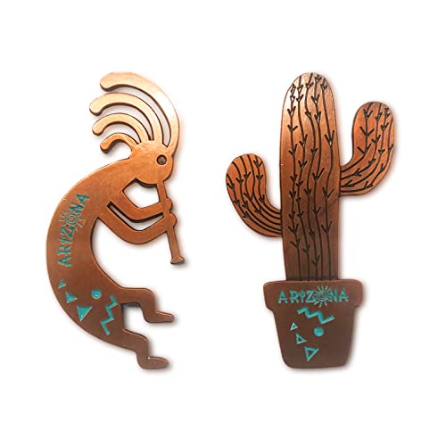 Pack de 2 imanes decorativos Kokopelli y cactus bronce
