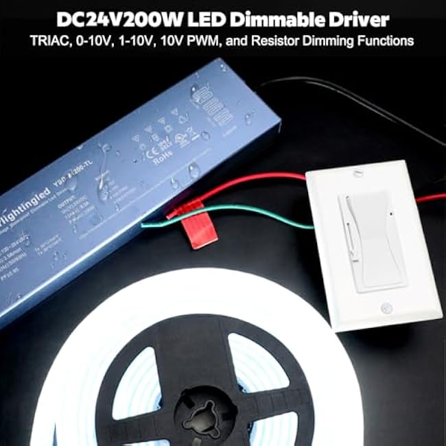 DC24V 200W UL-Listed 0/1-10V and TRIAC Waterproof IP67 Dimmable Power Supply for IP68 Dimming LED Strip Lights, Outdoor Pool 24V LED Underwater, Wash Wall, Use in Water or Soil