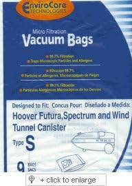 Hoover Type S Envirocare Brand Allergen Microlined Vacuum Bags - 6 Packs- 54 bags