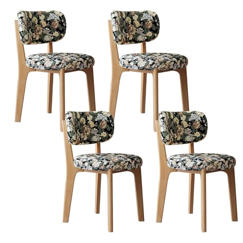JIAOCKJIAO 木製ダイニングチェア、キッチンチ-ェア(1脚/2脚/4脚セット)、湾曲した背もたれ付きダイニングルームチ-ェア、革張りのアームレスルームチェア、レストラン、ファームハウスカフェ向け(Natural+Floral,4PCS)