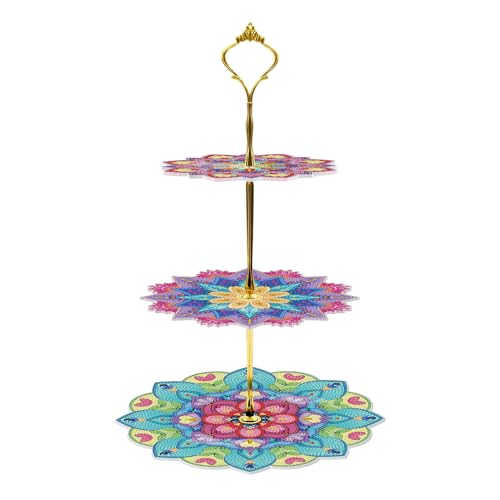ATDMS Mandala 3 Tier Diamond Painting Cupcake Stand DIY Diamond Painting kits for Adults Diamond Painting Dessert Stand for Afternoon Tea Party Wedding Birthday