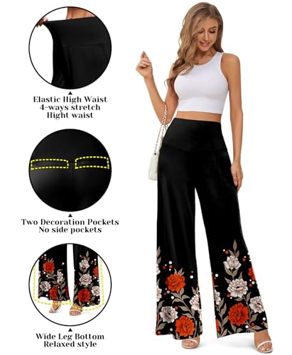 JZC Women's Palazzo Lounge Pants Stretchy Wide Leg Casual Pants Comfy High Waist Flowy Pants S-3XL