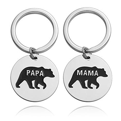 Jovivi Free Engraving -Personalized Master Custom Mama Bear Papa Bear Stainless Steel Pendant Keychain for Dad Grandpa Mom Grandma Wife Gift