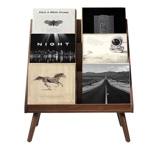 Image of Crosley Furniture Liam Medium Mid-Century Modern Vinyl Record Storage Stand, Media Console for Records, Walnut