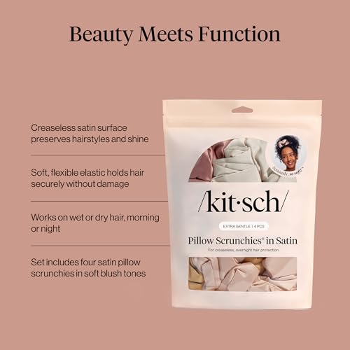 Image of Kitsch Pillow Satin Scrunchies for Women - Hair Ties No Damage, No Crease Hair Accessories | Perfect for Day or Night | Ideal Gifts for Women - Blush, 4pcs