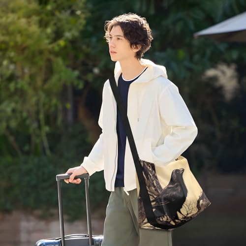 Crossbody Purse Shoulder Bag for Women-Artwork Crow Print, Large Capacity Leather Handbags Zipper Closure with Fabric Strap3