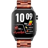 Knauermann PRO 3 (2024) nero – Orologio sanitario smartwatch con funzione telefonica – ECG + HRV e funzione SOS – display AMOLED BT Bluetooth – apnea notturna – cinturino in vero legno marrone scuro,