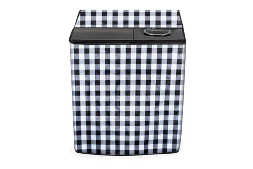 Image of Stylista Waterproof and Dustproof PVC Washing Machine Cover Compatible for Godrej 10 Kg Semi-Automatic Top Loading WSEDGE NEO 100 5.0 PB3 SLGR, Gingham Pattern Black & White