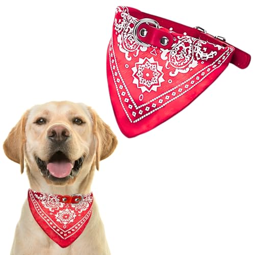 Image of Sage Square Faux Leather Adjustable Scarf Cum Neckerchief Collar for Dog /Cat /Puppy /Kitten (Red)