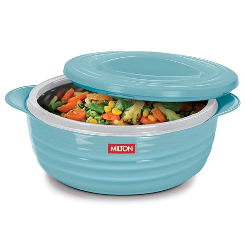 Image of MILTON Aspire 2500 Serving Casserole, Double Walled Inner Stainless Steel, PU Insulated Kitchen Hot Pot, Keeps Food hot & Fresh for Roti, Biryani, 1875 ml, Blue
