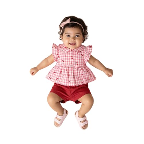 Image of Nautinati Baby Girls Printed Flutter Sleeve Top with Shorts Clothing Set | Age 0-3 Years