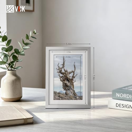 Image of VCK 5x7 Picture Frame Silver Metal, Real Glass, 4x6 Mat, 3 Pack, for Print
